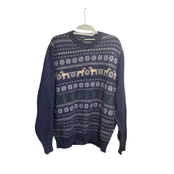Crown and Ivy Mens Hound Fairisle Trees Crew Neck Sweater L Lambswool Holiday - Picture 1 of 6